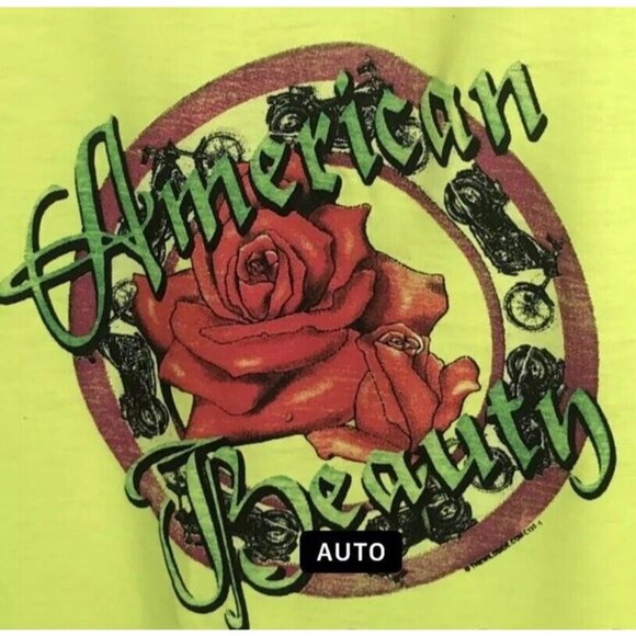 Gildan Womens American Beauty Graphic T-Shirt Neon Yellow Cotton Blend Short Sle - Picture 2 of 9